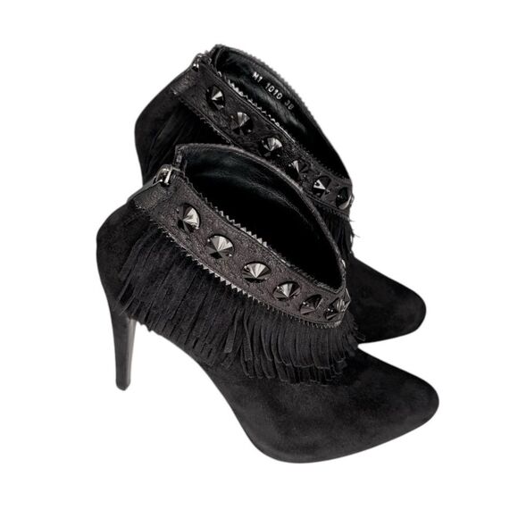 DIOR Fringe Detail Crystal Studs Trim Suede Ankle Boots in Black Size 38 IT - Picture 1 of 11